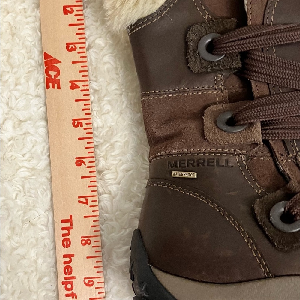 Merrell Nikita Winter Boots Brown Leather Primaloft Waterproof Hiking Size 6 - Picture 5 of 11